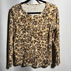 VTG Brown Yellow Tan AOP Flowers Long Sleeve T Shirt Cotton 90s Boho Gilmore Y2K